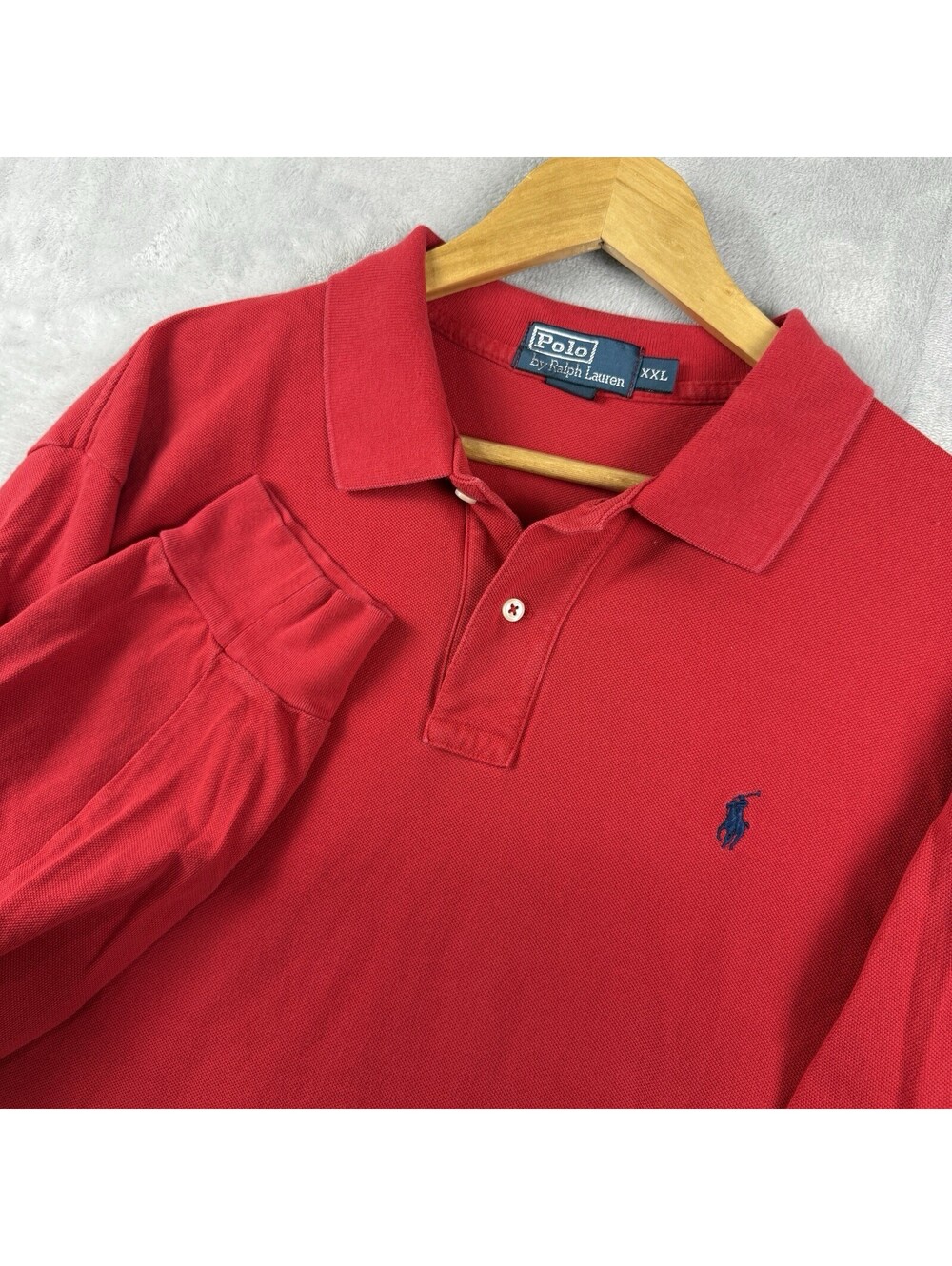 Polo Ralph Lauren Red Rugny Shirt Polo Long Sleeve Navy Pony 100% Cotton Preppy
